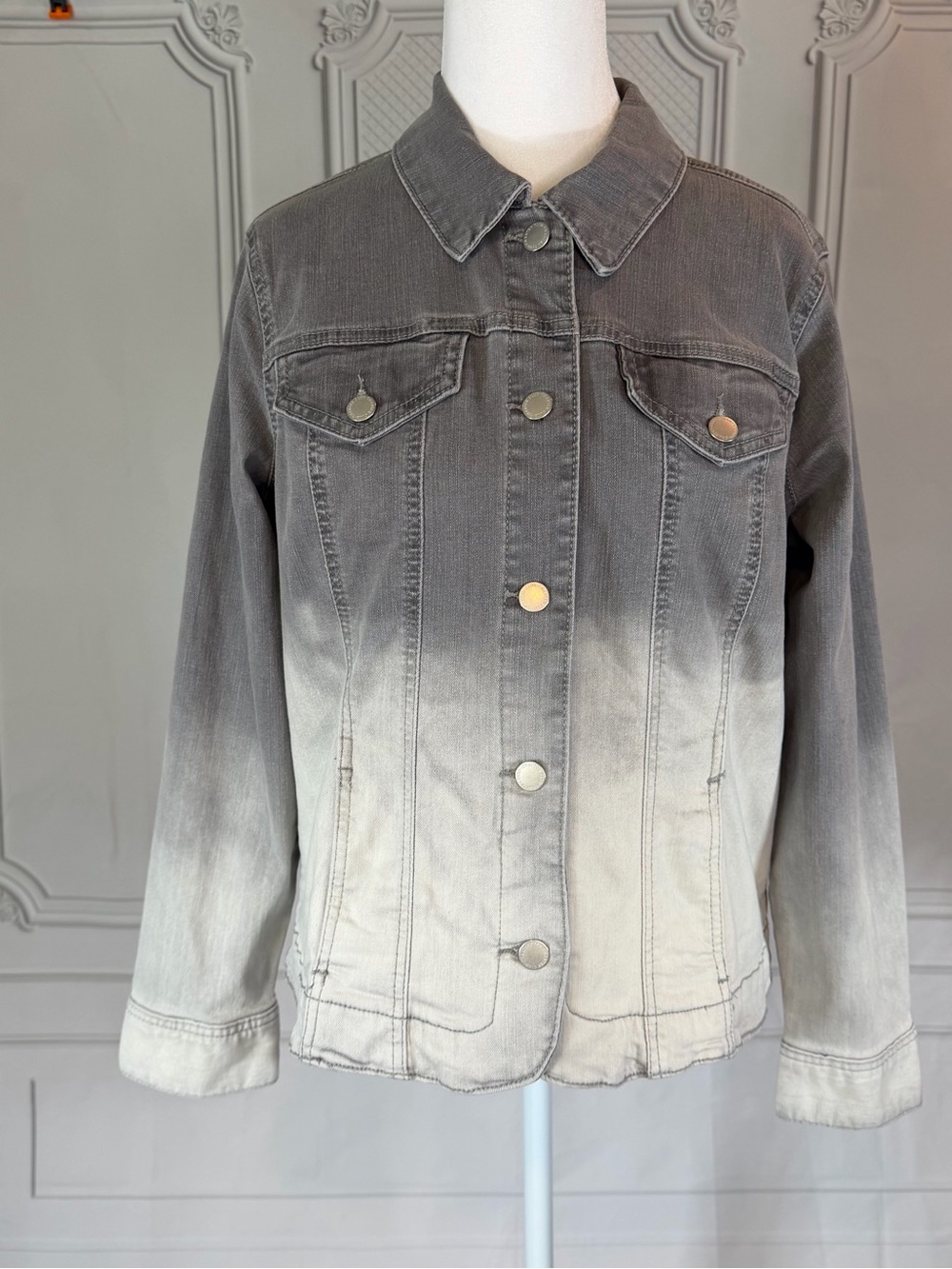 Charter Club Ombre Gray Denim Trucker Jacket PL Dip Dye Grunge Y2K Revival NWT